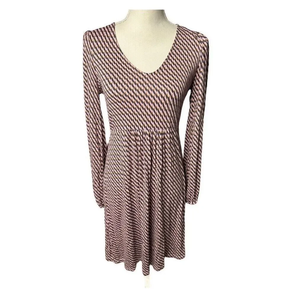 Boden US 4 Pink Navy Gold Scoop Neck Long Sleeve Knit Jersey Dress US 4